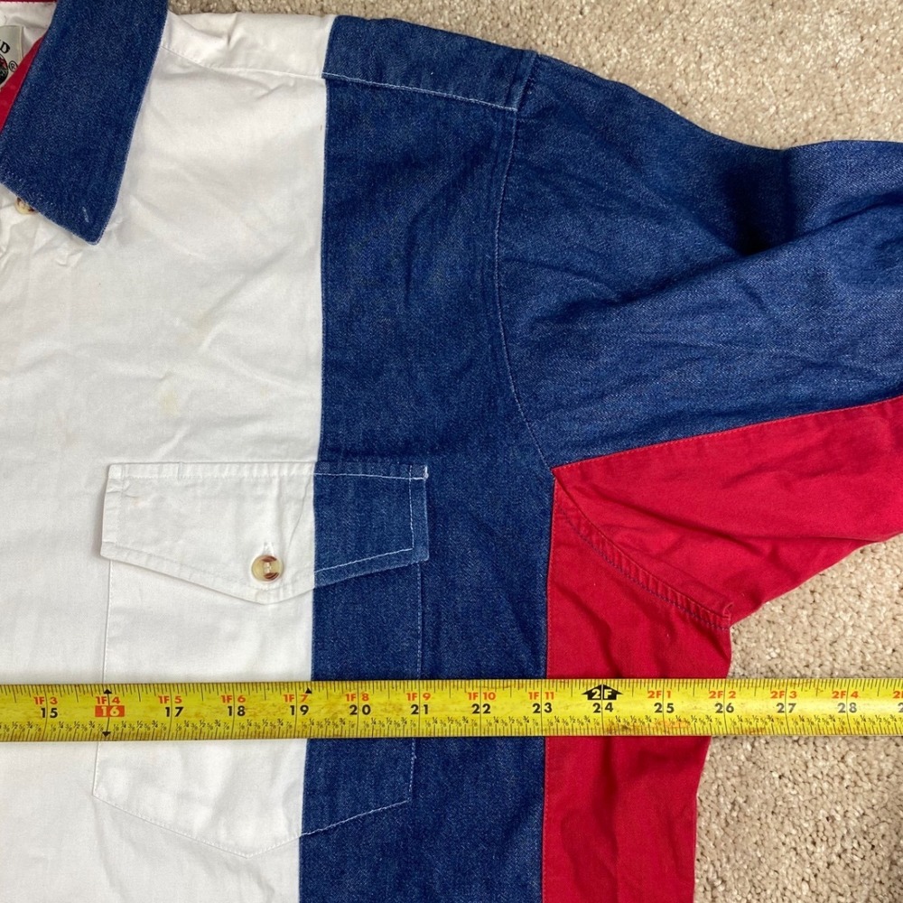 Cumberland Outfitters Mens XL Red White Blue Colorblock Denim Western Shirt - Picture 5 of 8